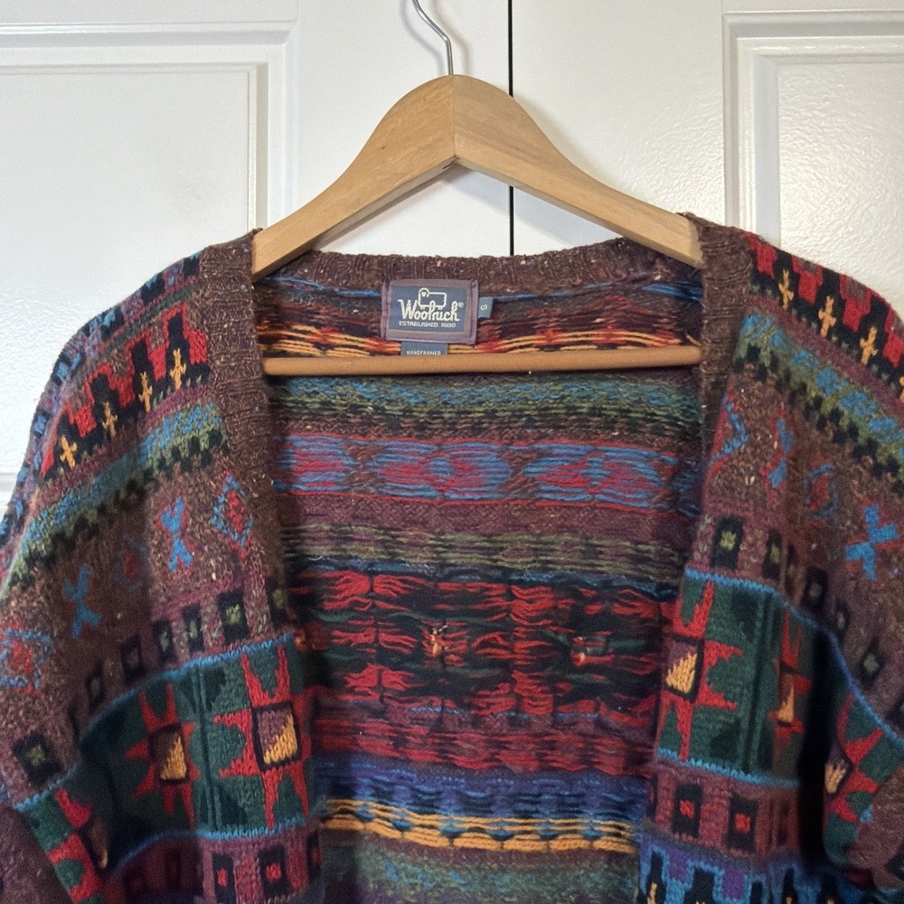 Woolrich Cardigan Sweater Womens S Brown Multi Fair Isle Vintage 90s Handframed - Picture 4 of 13